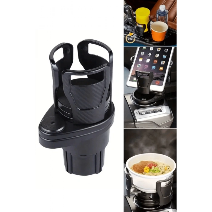 Araç İçi 360 Derece Dönen 2li Bardaklıklı Açılarak Ayarlanabilir Bardak Tutucu Aparat ( Lisinya )
