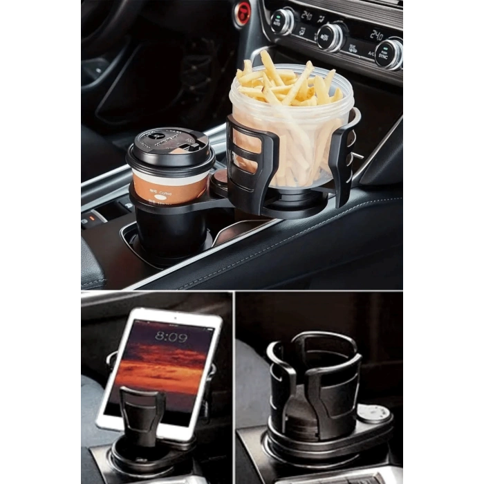 Araç İçi 360 Derece Dönen 2li Bardaklıklı Açılarak Ayarlanabilir Bardak Tutucu Aparat ( Lisinya )
