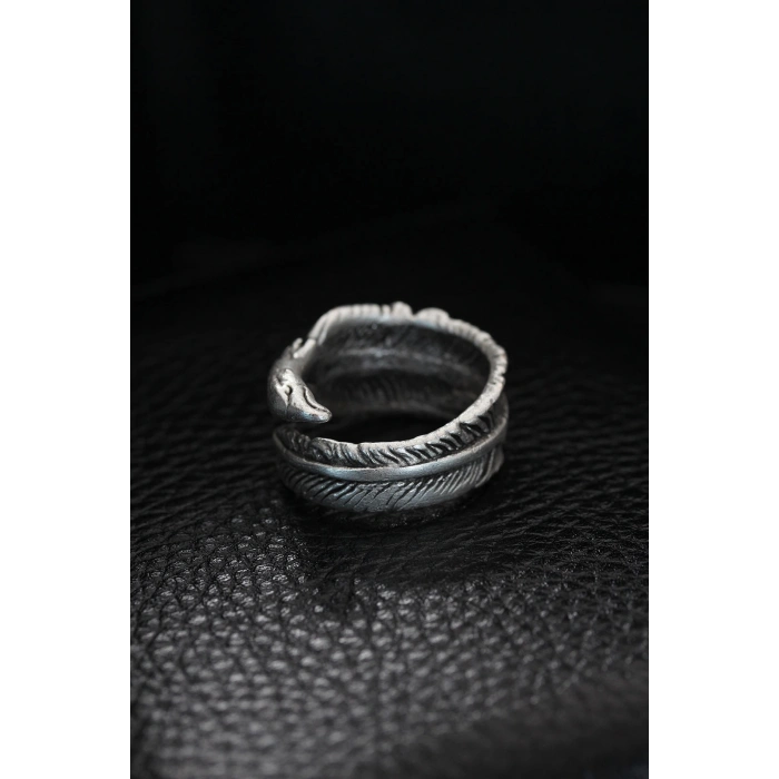 Ayarlanabilir Kartal Başı ve Kartal Tüyü Model Erkek Yüzük - Lisinya