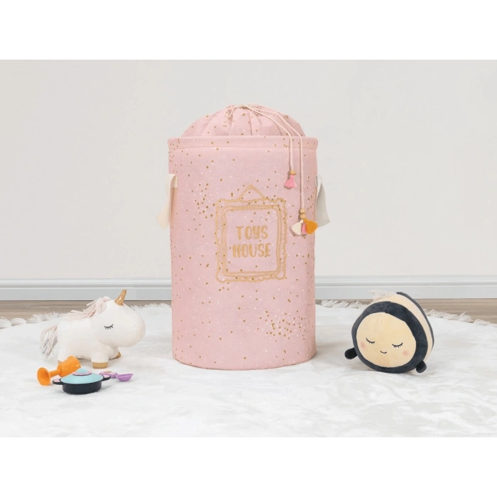 Baby Kullanımı Kolay Desenli Taşınabilir Torbalı Yuvarlak Sepet(pembe) Çamaşır Sepeti 04270 ( Lisinya )