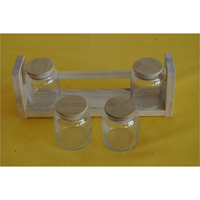 Bambu Kapaklı 4lü Cam Baharatlık