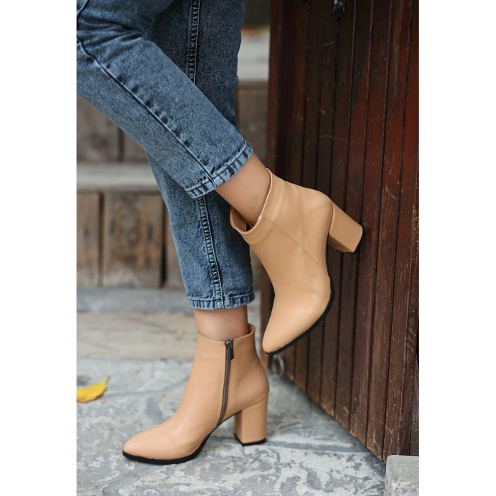 Biya Krem Cilt Topuklu Bot