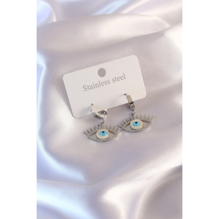 Çelik Gümüş Renk Göz Figür Kadın Küpe