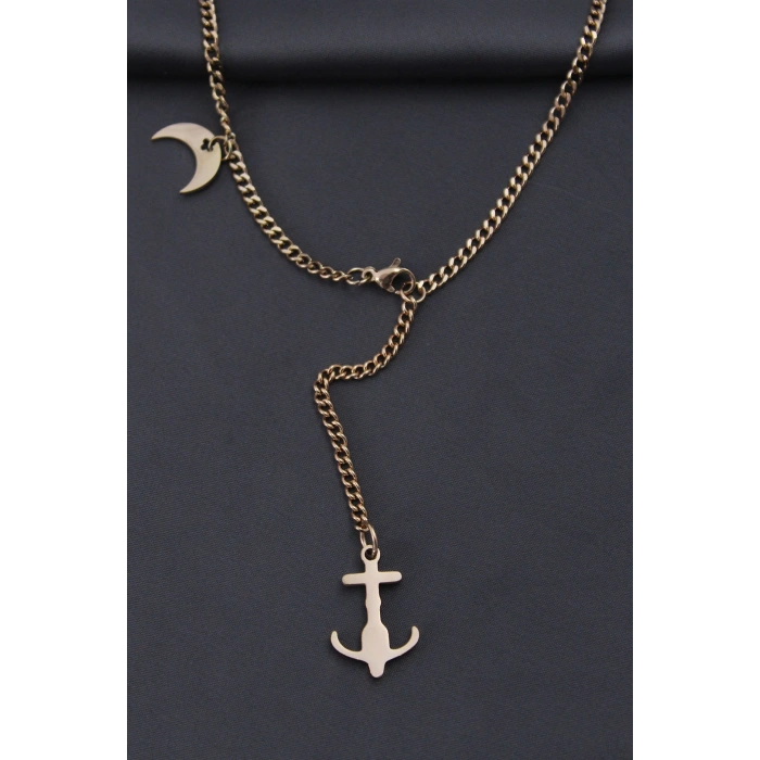 Çelik Rose Renk Çapa Tasarımlı Kadın Kolye - Lisinya