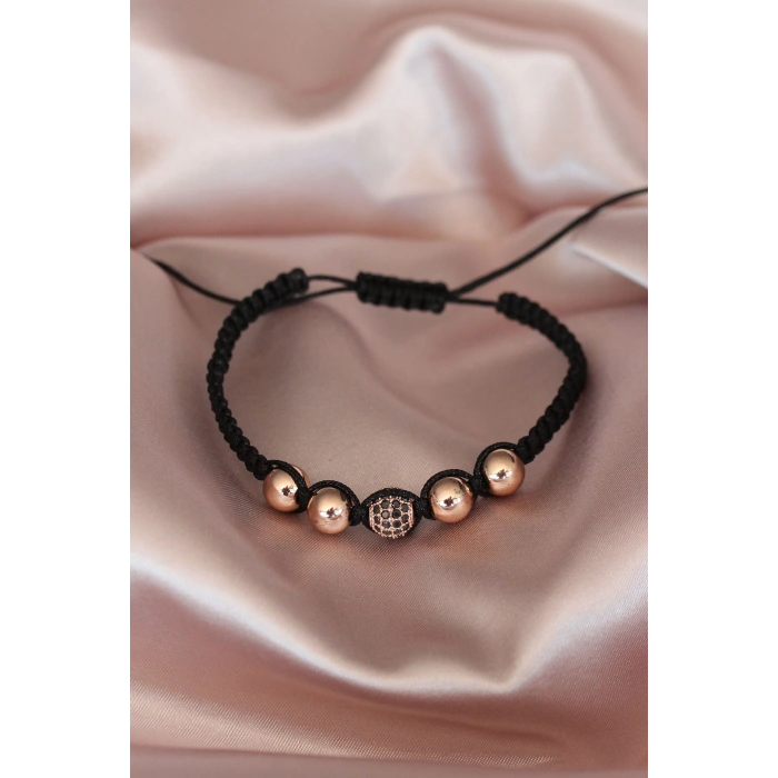 Çelik Taşlı Rose Aksesuarlı El Örgüsü Erkek Bileklik