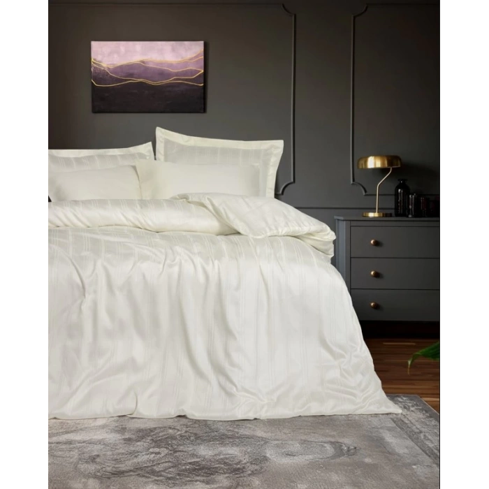 Çift Kişilik Smart Stripe Bambu Saten Nev Takımı Ekru