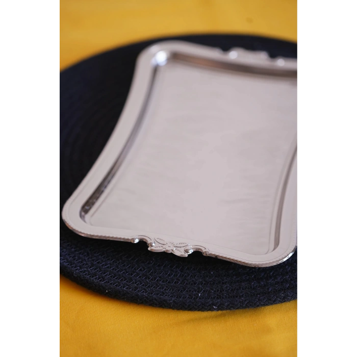 Cooker Dikdörtgen Dövme Desenli Metal Sunum Tepsi 25x17 cm
