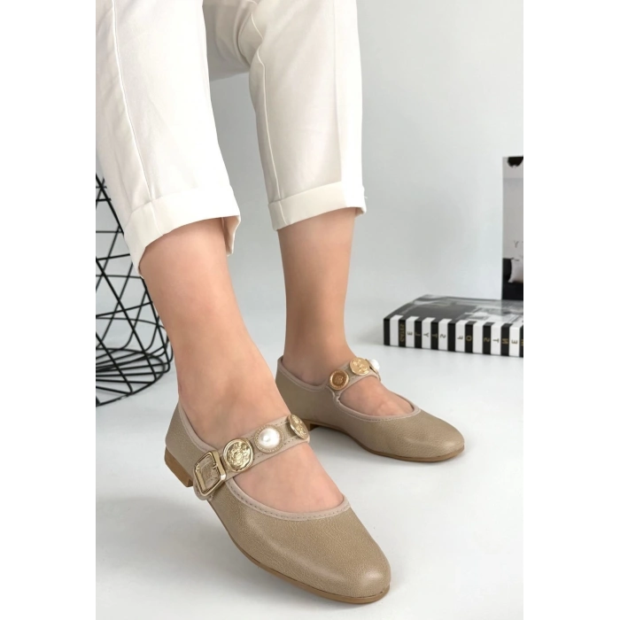 Copte Bej Cilt Babet Ayakkabı