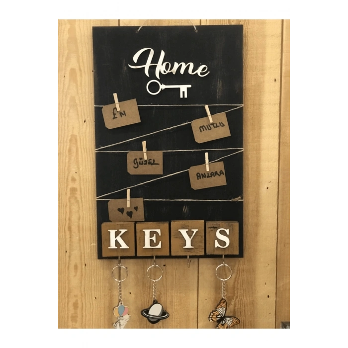 Dekoratif Home Keys Ahşap Resimlik Ve Notluk (kahverengi) ( Lisinya )