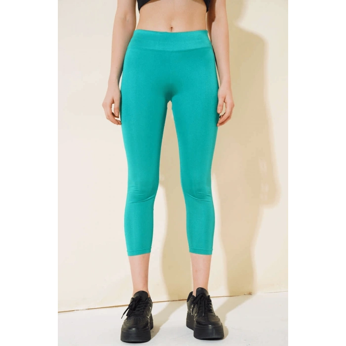 Esnek Yüksek Bel Yeşil Uzun Parlak Disco Tayt ( Lisinya )