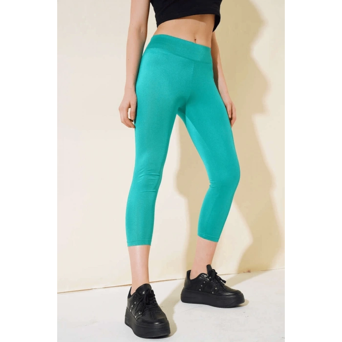 Esnek Yüksek Bel Yeşil Uzun Parlak Disco Tayt ( Lisinya )