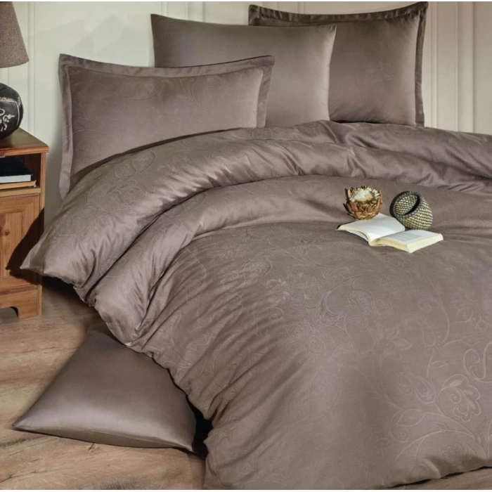 Exclusive Jakarlı Çift Kişilik Pamuk Saten Nev Takımı Sadra V1 Kahve