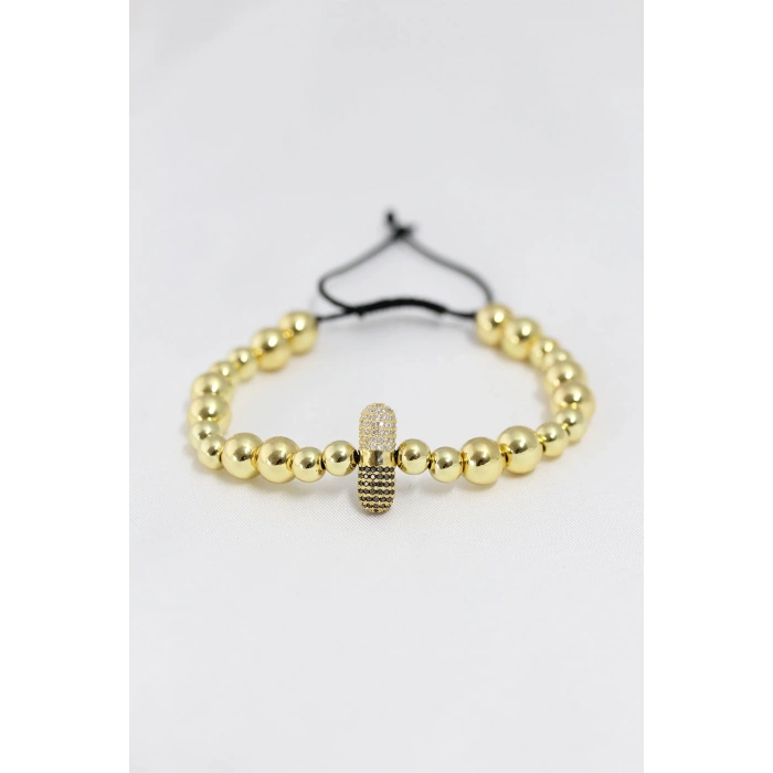 Gold Renk Çelik Zirkon Objeli Asansörlü Bileklik - Lisinya