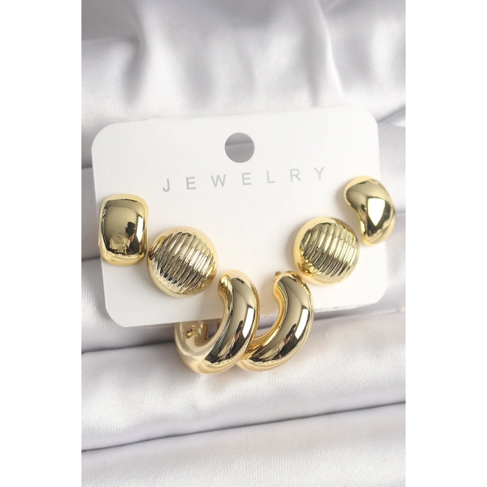 Gold Renk İşlemeli Daire Halka Model CCB Kadın Küpe Seti - Lisinya