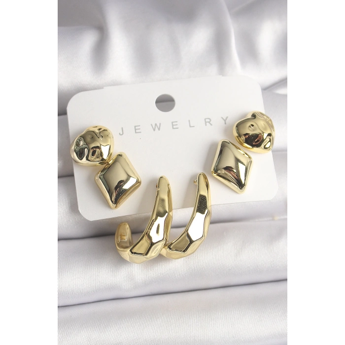 Gold Renk Kalp Halka Model CCB Plastik Kadın Küpe Seti - Lisinya