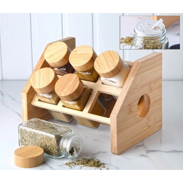 Gönül Bambu Kapak Standlı Cam Baharatlık G3870