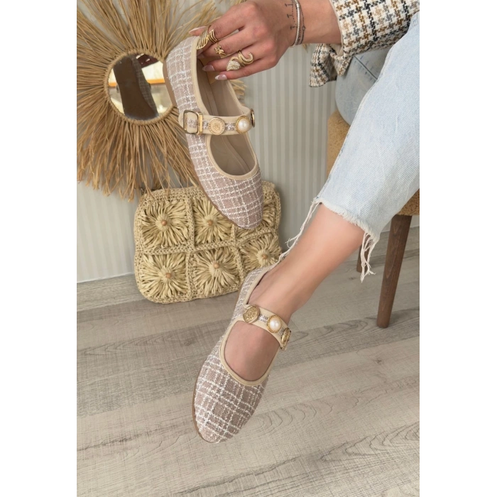 Hante Bej Keten Taşlı Babet Ayakkabı