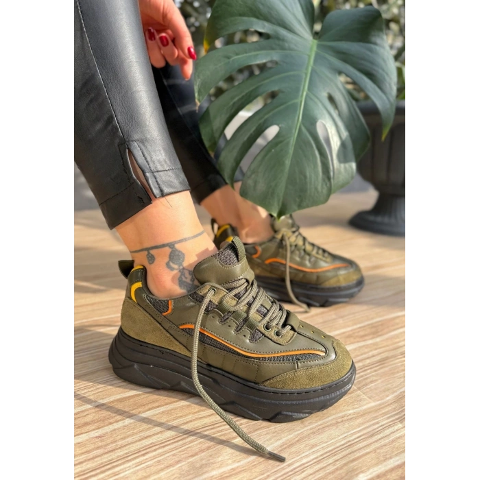 Imkea Yeşil Süet Turuncu Detaylı Spor Ayakkabı - Lisinya