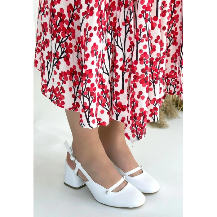Jecci Beyaz Cilt Topuklu Ayakkabı - Lisinya