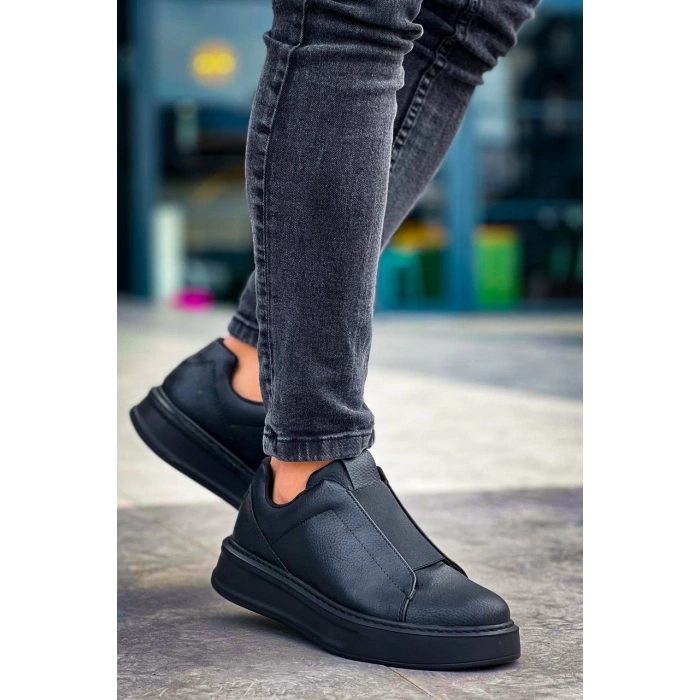 KB-007  Kuback Siyah Siyah Yüksek Taban Tek Bant Bağcıksız Günlük Erkek Ayakkabı