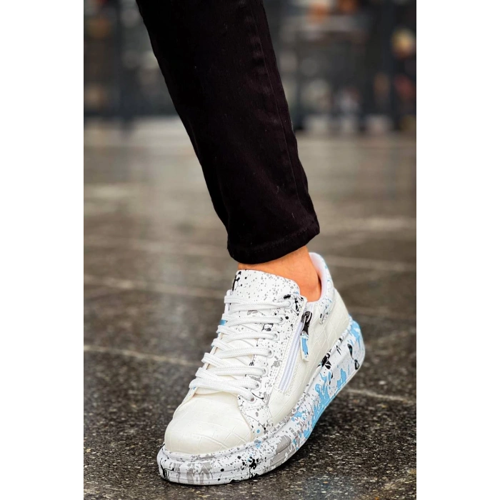 KB-02  Kuback  Bağcıklı Crocodile Beyaz Mavi Günlük Erkek Ayakkabı