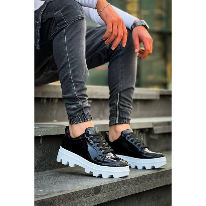 KB-056 Kuback Siyah Rugan Beyaz Yüksek Taban Günlük Spor Ayakkabı