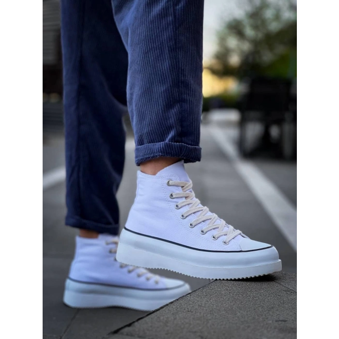 KB-CX-3 Kuback Uzun Beyaz Keten Beyaz Yüksek Taban Spor Ayakkabı