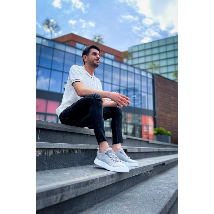 KB-X204 Kuback Gri Keten Beyaz Yüksek Taban Günlük Erkek Spor Ayakkabı