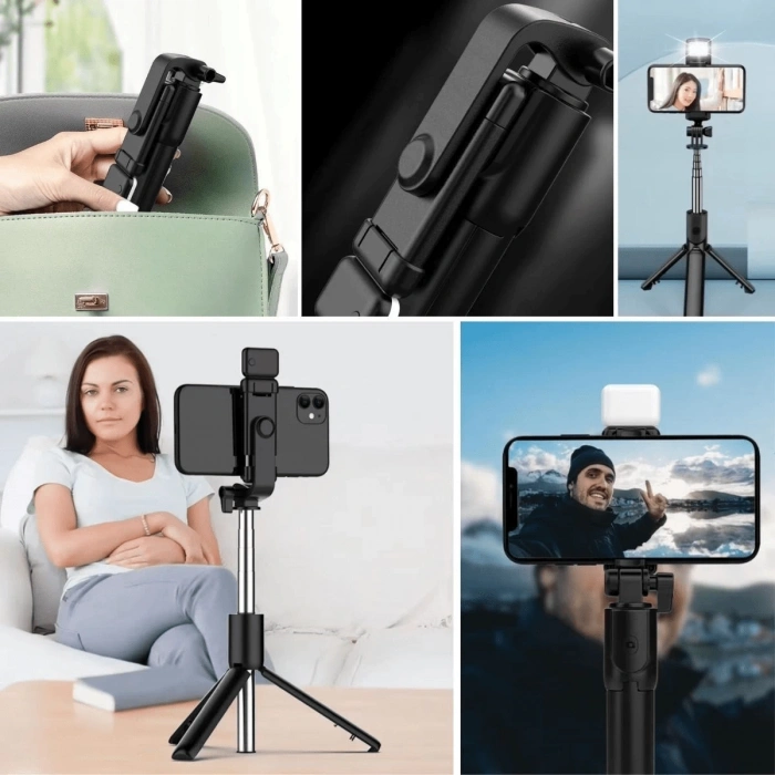 Kendiliğinden Led Işıklı Kumandalı Uzayabilen Selfie Çubuğu,masa Üstü Tripod ( Lisinya )