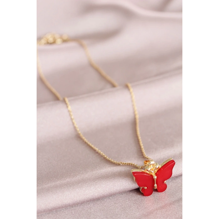 Kırmızı Kelebek Model Kadın Kolye - Lisinya