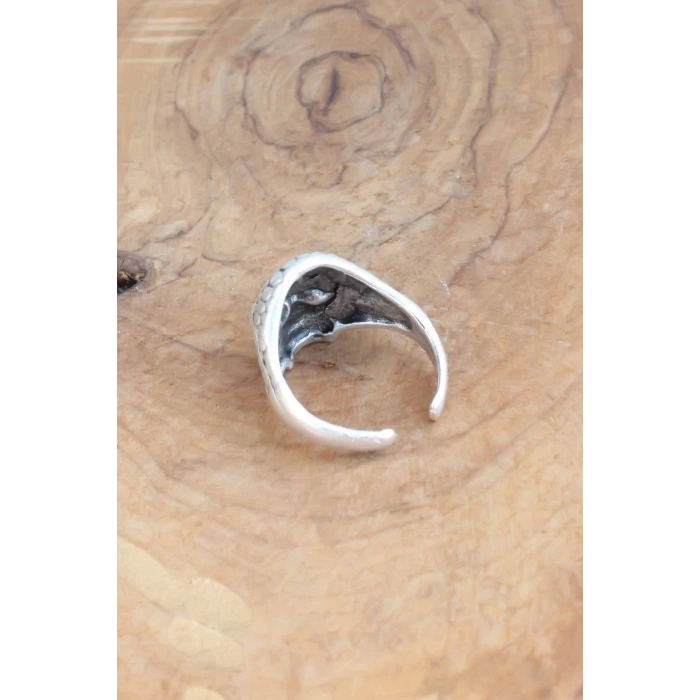 Kuru Kafa Desen Ayarlanabilir Gümüş Renk Erkek Yüzük - Lisinya