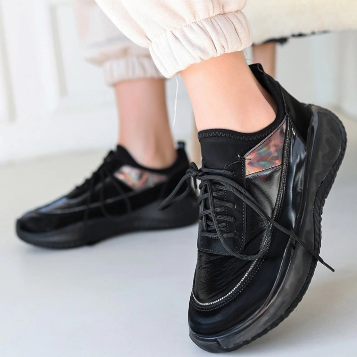 Liney Siyah Rugan Siyah Tabanlı Bağcıklı Spor Ayakkabı - Lisinya