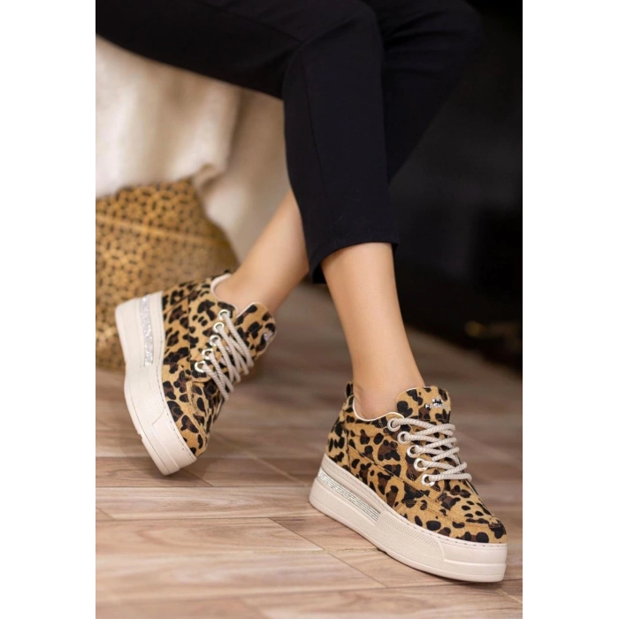 Lulu Leopar Süet Bağcıklı Spor Ayakkabı