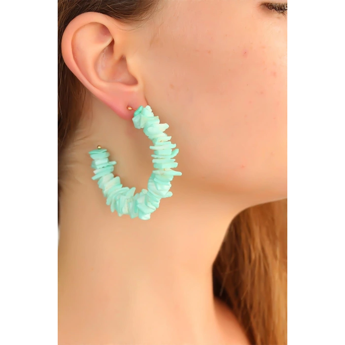 Mavi Taşlı Bayan Sallantı Küpe