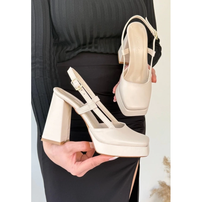 Mety Bej Cilt Topuklu Ayakkabı - Lisinya