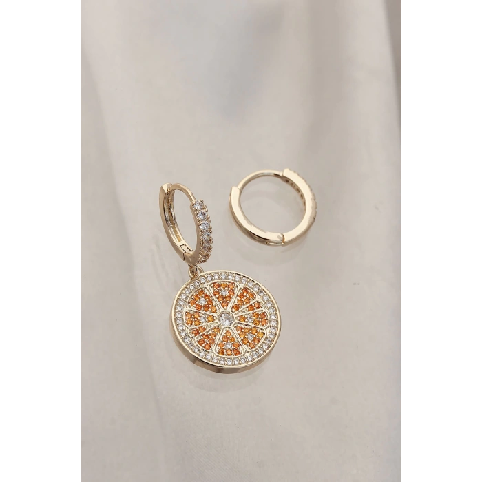 Minimal Taşlı Portakal Model Küpe