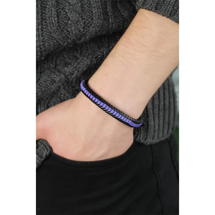 Mor Deri Erkek Bileklik - Lisinya