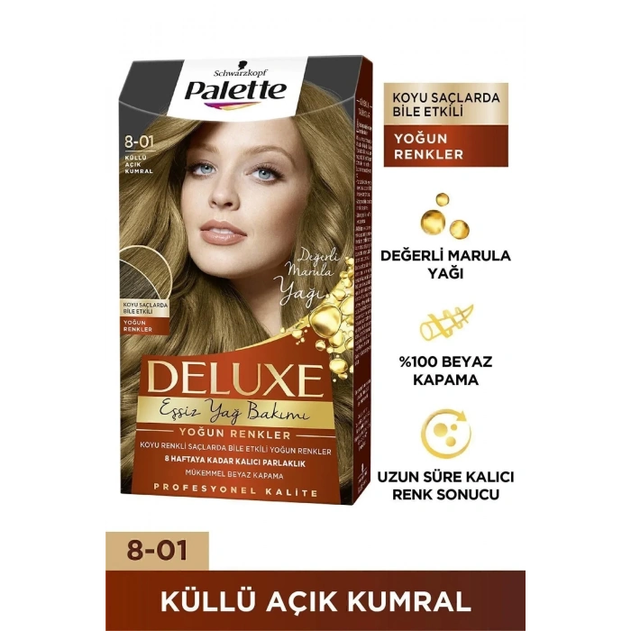Palette Schwarzkopf Deluxe Yoğun Renkler 8-01 Küllü Açık Kumral Saç Boyası