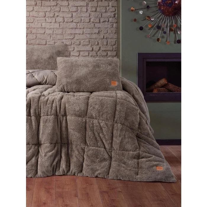 Peluş Çift Kişilik Yorgan Seti Bej