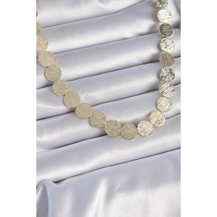 Pirinç Gold Renk Daire Plaka Model Kadın Kolye