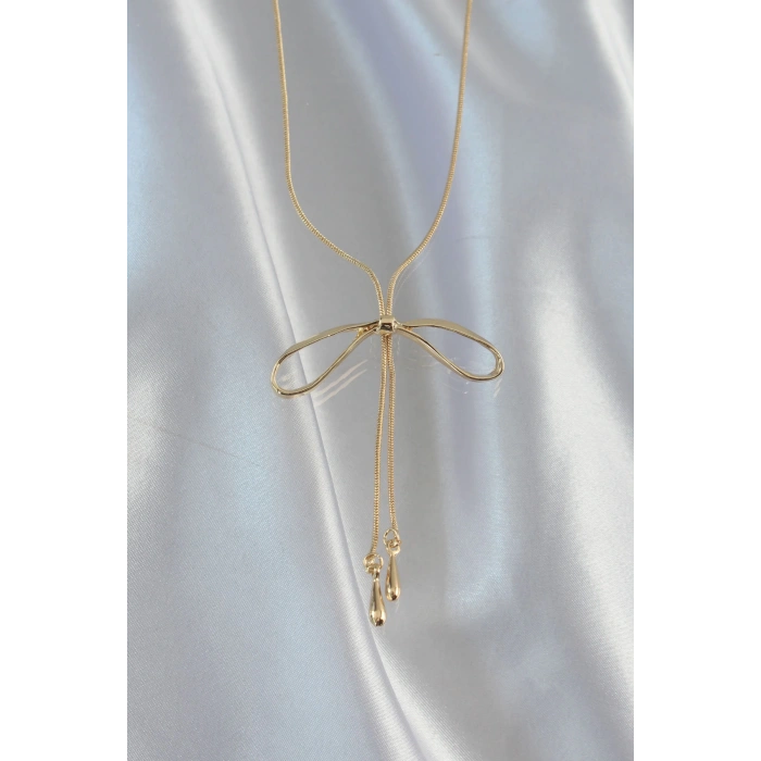 Pirinç  Gold Renk Fiyonk Model Asansörlü Kolye