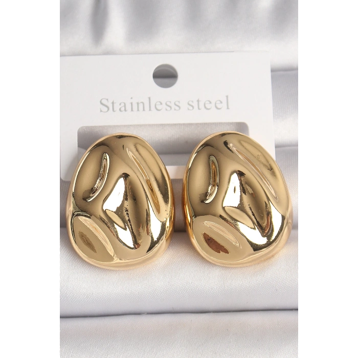 Pirinç Gold Renk İşlemeli Damla Model Kadın Küpe