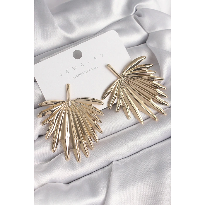 Pirinç Gold Renk Yaprak Model Kadın Küpe - Lisinya