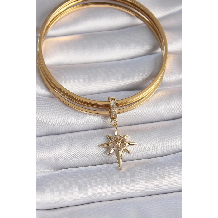 Pirinç Gold Renk Zirkon Taşlı Kutup Yıldızı Model Ajda Charm - Lisinya