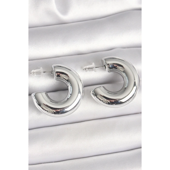 Pirinç Gümüş Renk Yarım Halka Model CCB Kadın Küpe