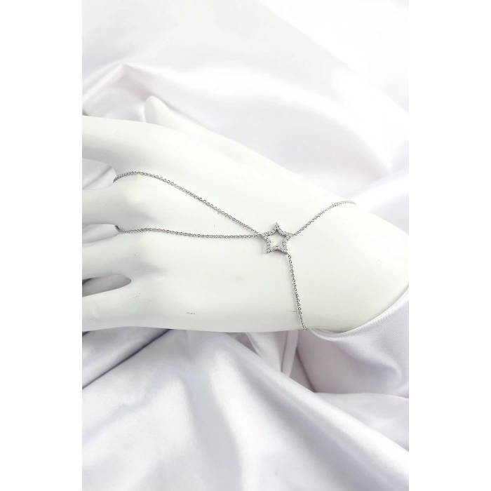 Pirinç Gümüş Renk Zirkon Taşlı Yıldız Model Şahmeran