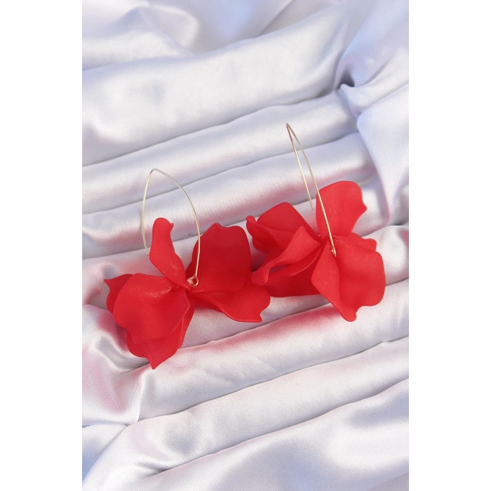 Pirinç Kırmızı Renkli Flora Küpe