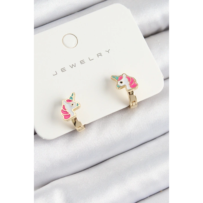 Pirinç Unıcorn Model Gold Renk Çocuk Küpe