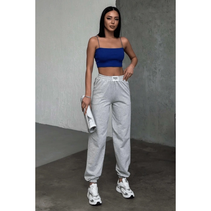 Rahatlığın Şıklığı Tarz Gri Paçası Lastikli Eşofman Altı ( Lisinya )
