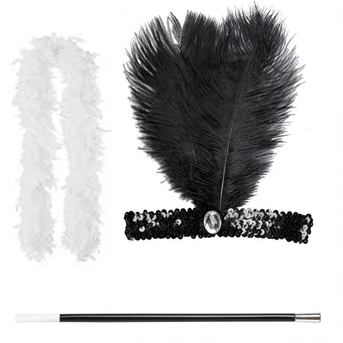 Retro Charliston Otrişli Aksesuar Seti – 20'ler 90'lar Gatsby Kostüm Seti